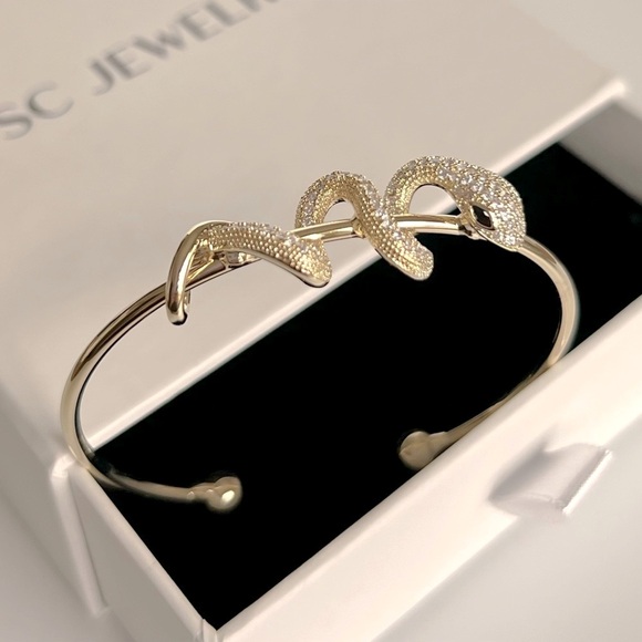 14K Gold Plated Snake Cuff Adjustable Bracelet Waterproof Jewelry - Picture 3 of 15